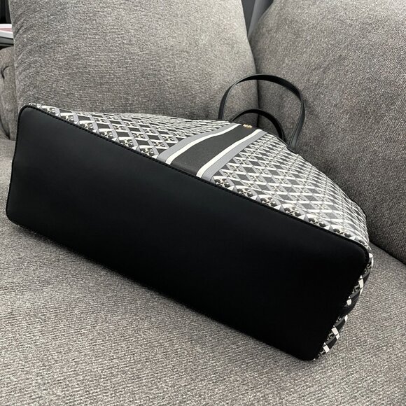 NWT TORY BURCH BLACK GEO LOGO W STRIPE Top Zip Tote Shoulder Bag Style #89762 - Picture 4 of 6